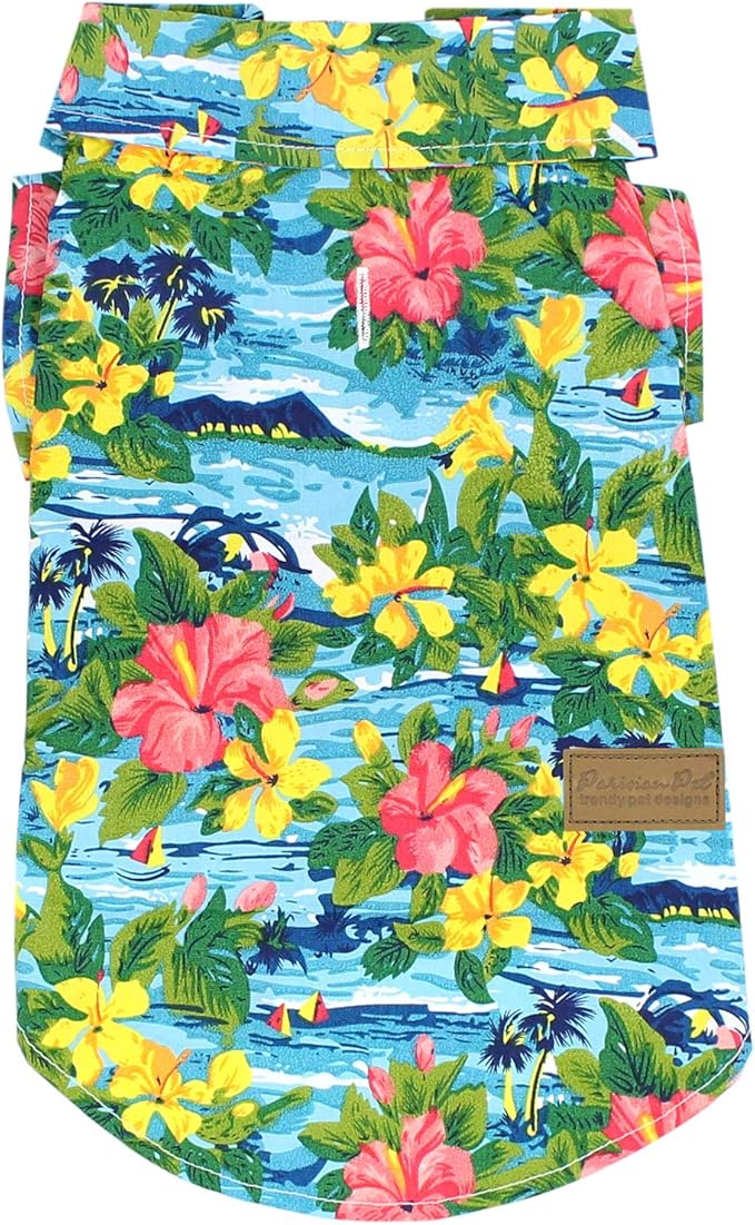 Parisian Pet Hawaiian Dog Shirt - Cotton Summer Clothes - Stylish Beach Outfit - Hook and Loop Closure - Machine Washable - XL