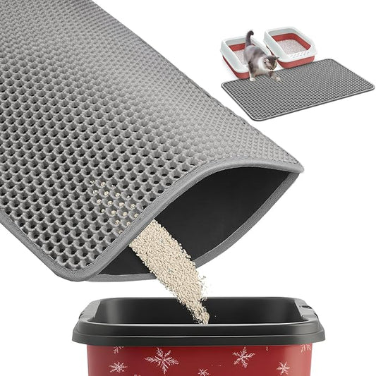 35" x 30" Cat Litter Mat - Ultra-Large Litter Box Mat with Double Layers, Urine-Proof and Non-Slip Litter Trapping Mat, Easy to Clean Kitty Litter Mats for Floor, Scatter Control, Grey