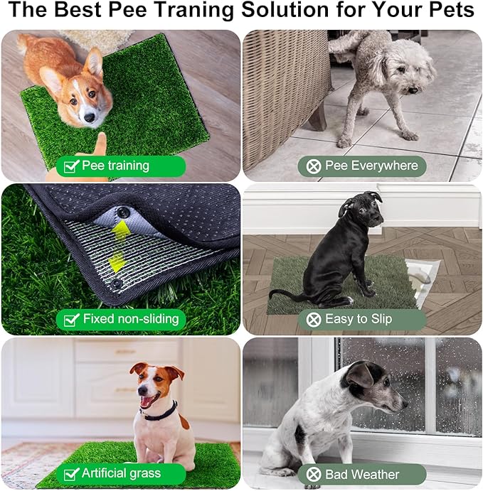 Pee Pads for Dogs with Fake Grass, 27" x 21" Indoor Artificial Grass for Dogs Potty, Lawn Pee Pads for Doggie Washable, Reusable and Lawn for Replacement, Puppy Training Litter Box for Outdoor Patio