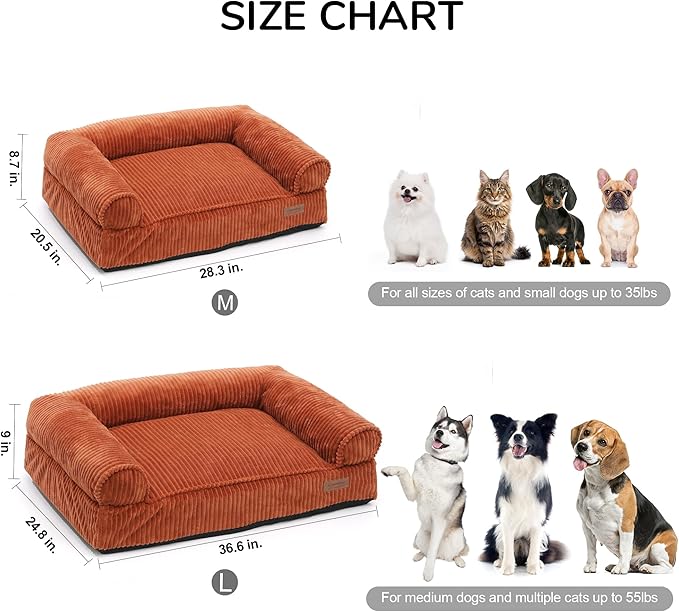 FUKUMARU Cute Dog Bed, Fluffy Dogs Couch with TPU Layer Keeping Lining Dry, Pet Sofa Medium Size Dog Easy to Care, Warm Cat Bed with Removable Zipper Cover, 36inch, Large, Orange