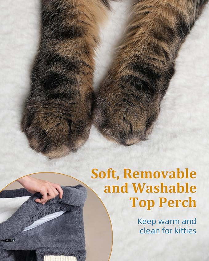 XL Cat Tree Tower for Large Adult Cats 20 lbs+, 25in Perch Bed, Condo Cave for Indoor Medium Kittens, 2 Scratchers, Extra Large Platform