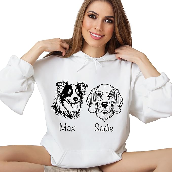 Custom Dog Mom Shirt for Women Pet Ears Sweatshirt with Name Unique Puppy Line Art Cute Dad Hoodie for DogDad Owner Lover