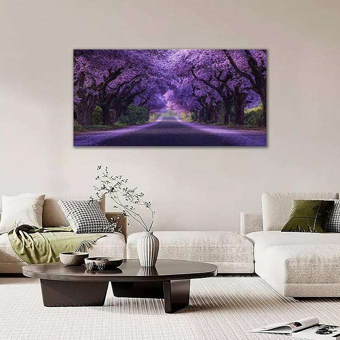 Large Purple Flower Wall Art Nature Landscape Canvas Living Room Floral Aesthetics Pictures Framed Prints Oversize Wall Decor Painting Artwork for Bedroom Dining Office Home 60"x30"