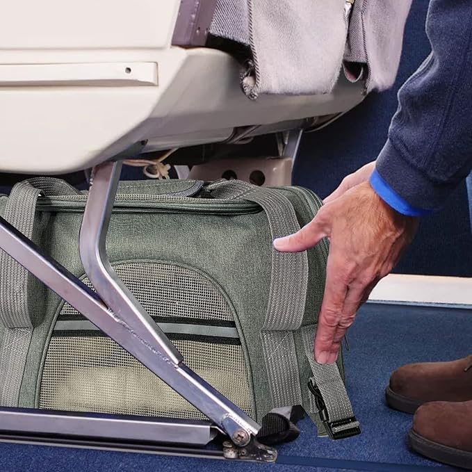 kathson Rabbit Travel Carrier Bag Airline Approved Pet Pocket Breathable Mesh Window Portable Hand Bag with Locking Safety Zippers for Small Dogs Cats Bunnies and Small Animals (Grey)