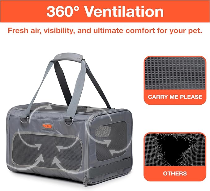 Portable Soft-Sided Pet Carrier for Cats and Small Dogs – Animal Travel Bag with Locking Zippers, Breathable Mesh and Collapsible Design – Lightweight and Secure Cat Dog Travel Crate
