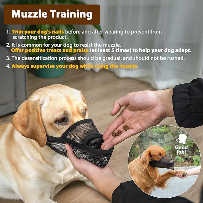 Crazy Felix Nylon Dog Muzzle for Small Medium Large Dogs Dachshund Beagle Poodle Labrador, Air Mesh Breathable and Drinkable Pet Mouth Cover for Anti-Biting Chewing Scavenging(Black,S)