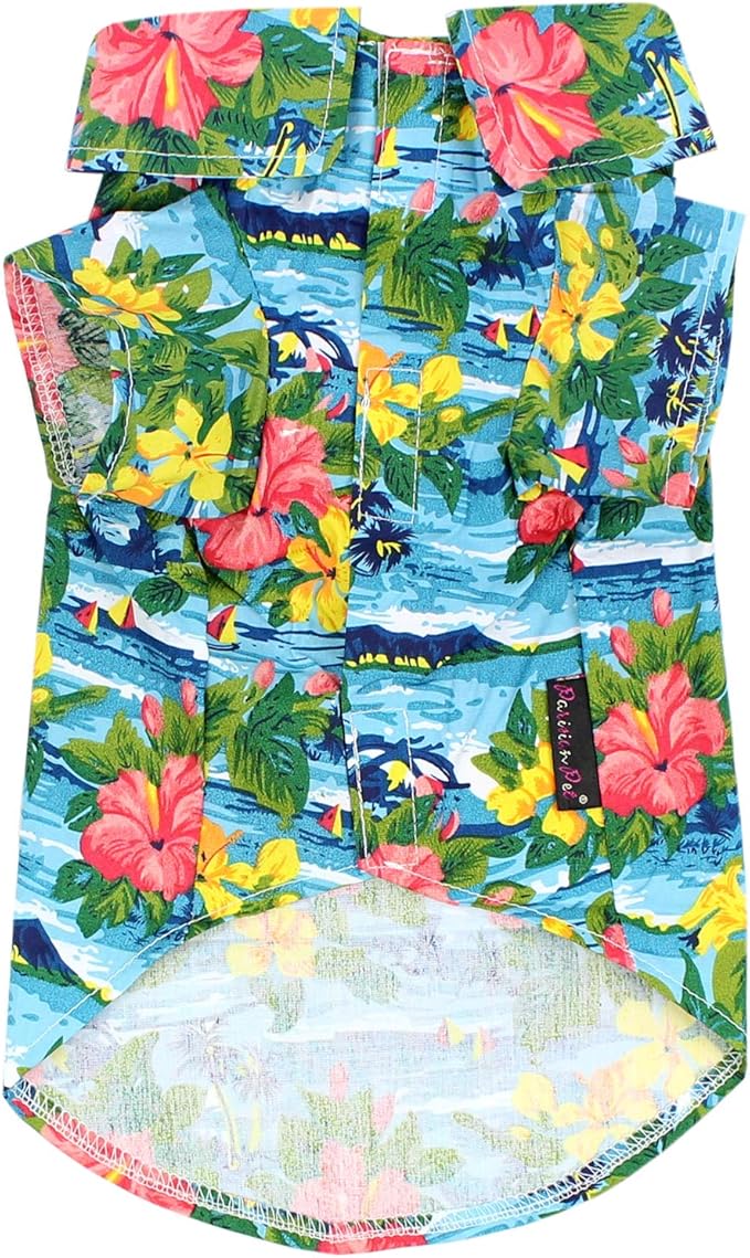 Parisian Pet Hawaiian Dog Shirt - Cotton Summer Clothes - Stylish Beach Outfit - Hook & Loop Closure - Machine Washable - Small Dogs