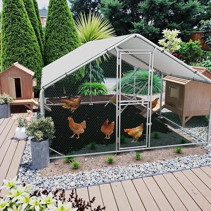 Large Metal Chicken Coop, 10x13x6.5FT Chicken Runs for Yard with Cover