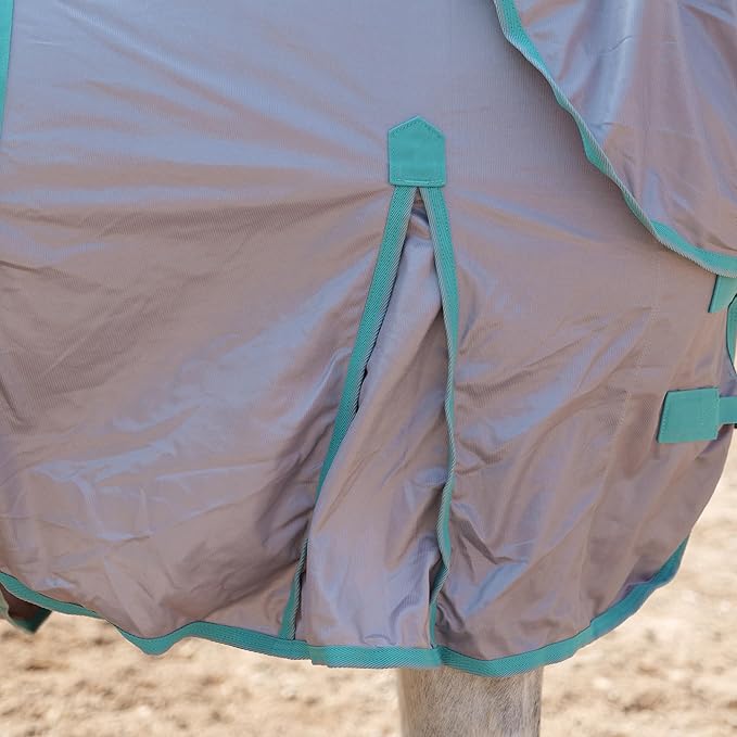 Horse Fly Sheet with Detachable Neck Cover & Belly Wrap, Adjustable Fly Sheet for Horses, Ventilated Airflow Mesh Equine Cooling Summer Flysheet Grey 84