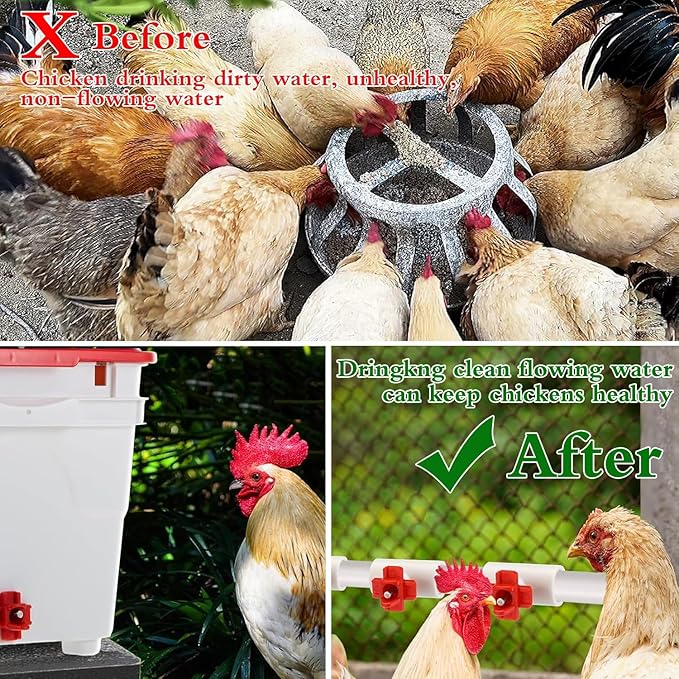 15 Pack Chicken Nipples Waterer with 1/2'' PVC Tee Fittings,DIY Automatic Chicken Waterer System, Horizontal Side Mount Poultry Water Nipple Waterer Drinker and for Poultry Ducks Quail and Other