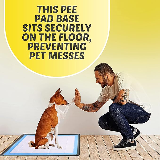 Skywin TidyFriend Dog Pee Pad Holder Tray Fits for 30” x 36” Pee Pads with Corner Lock Holes, Raised Edges, Non-Spill, Easy to Clean Silicone Dog Potty Tray Holder, for Indoor Floor Protection (Grey)