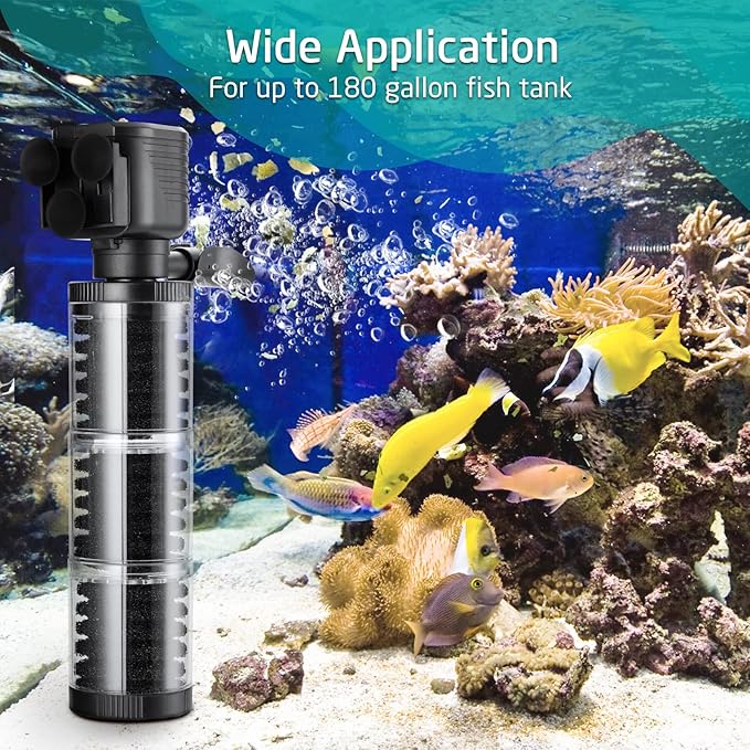 XpertMatic Aquarium Filter for 120-170 Gallon Tank, Internal Fish Tank Filter with Water Pump, 528 GPH 3 Stages Biochemical Sponge Filter for Large Tank, Pond, Wavemaker, Air Supply, SainSmart