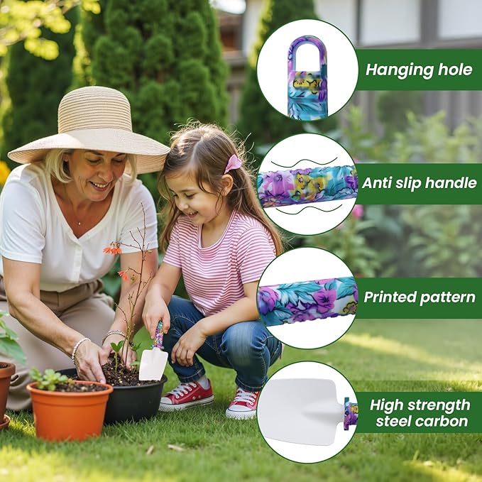 Gardening Tool Set 10-Piece, Heavy Duty Garden Tool Set with Purple Floral Tote Bag and Gift Box, Gardening Tools Kit with Ergonomic Non-Slip Handle, Ideal Gardening Gifts for Women Mom