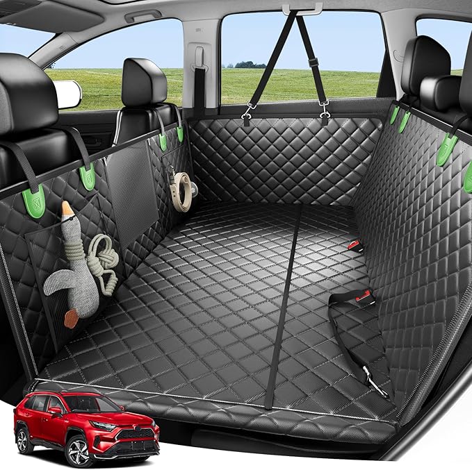 Zanch 2025 Upgraded Dog Car Seat Cover, 400 lbs Heavy Duty Hard Bottom, Waterproof & Anti-Scratch Back Seat Protector, Nonslip Pet Hammock Extender Cars, SUV, Trucks, Standard-Green