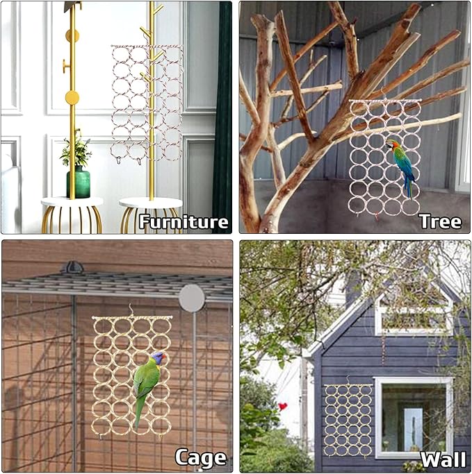 BNOSDM 2 Packs Bird Hemp Rope Net Swing Climbing Rope Net for Birds Parrot Ladder Macaw Hanging Hammock Activity Toy for Rats Parakeet Cockatiel Cockatoo Conure African Grey Budgie