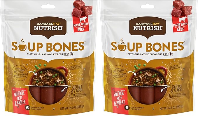 Nutrish Rachael Ray Soup Bones Dog Treats, Beef & Barley Flavor, 6 Bones (Pack of 2)
