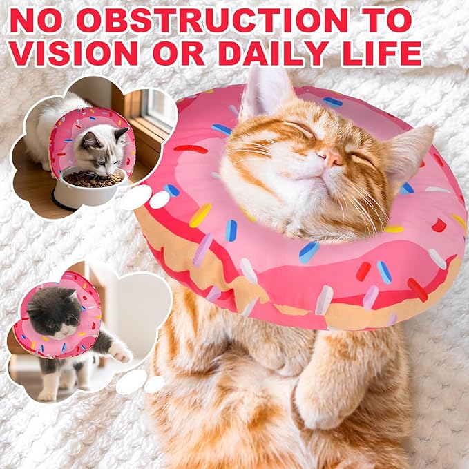 BINGPET Cat Cone Collar Soft,Waterproof Cat Recovery Collar to Stop Licking,Cute Donut Elizabethan e Collar for Cats Kittens Puppies Wound Healing After Surgery(Donut Pink,Small)