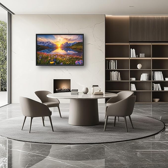 Mountain Large Wall Art Sunrise Lake Flower Field Pictures Nature Landscape Wall Decor Canvas Print Painting Artwork for Bathroom Living Room Bedroom 36L" x 24W"