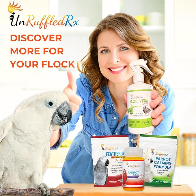 UnRuffledRx FeatherUp! Bird Vitamins with Biotin for Beautiful Plumage – Calcium for Birds, Feather Growth Supplements for Parrots - 90 gm - 240 Servings