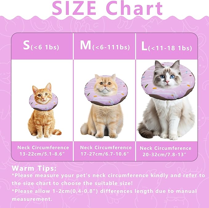 Cat Cone Collar Soft, Adjustable Cat Recovery Collar Kitten Cones to Stop Licking, Cute Donut E Collar After Surgery, Cats Neck Pillow Cone Elizabethan Cones of Shame (Waterproof Purple, Small)