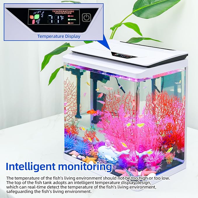 High-Transparency Fish Tanks, Betta and Goldfish Tanks with Filter, Light, Seven-Color LED, Integrated Oxygenation, Filtration, and Circulation, and Aquarium Starter Kits 3 Gallon