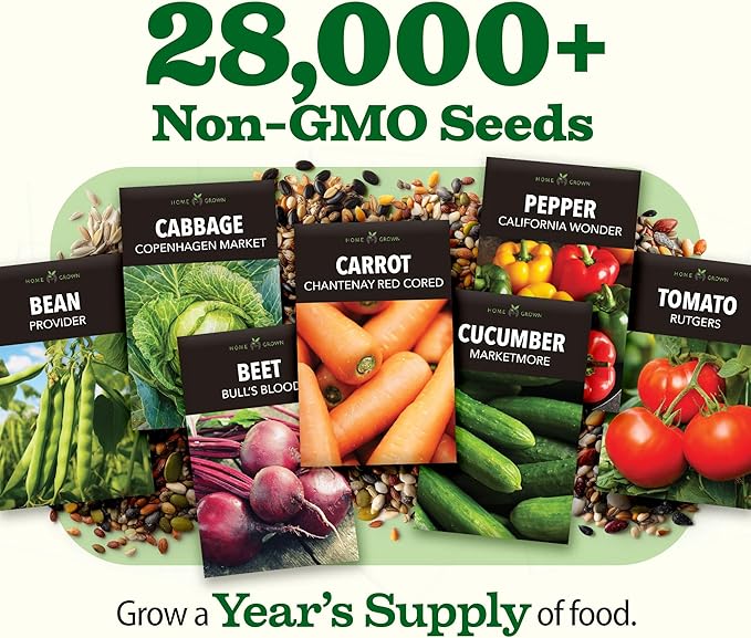 HOME GROWN π¨π¦π π£π₯ππ ππ¨π 55 Vegetable Seeds Pack 28,000+ Non-GMO Heirloom Seeds for Planting, Spring Fall Winter Garden Kit, Survival Seed Vault for Preppers & Gardeners, Gift for Men & Women