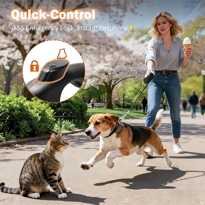 OUTRUN Retractable Dog Leash 16 FT Walking Leash up to 55 Lbs, Strong Nylon Tape No Tangle, Heavy Duty One-Handed Brake Lock Perfect for Small & Medium Sized Dogs and Pets