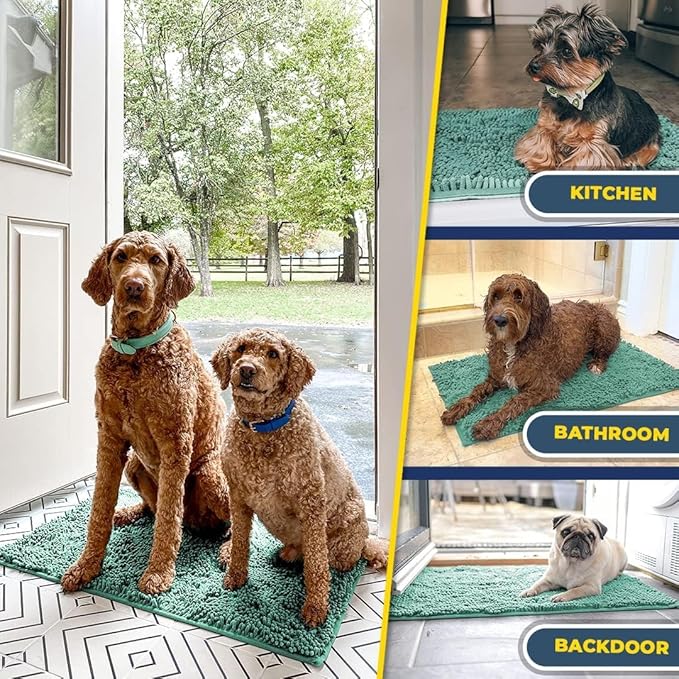 Muddy Mat® Shown on TV – Super Absorbent Door Mat Indoor, Microfiber Quick Dry Chenille Entryway Rug, Non-Slip Front Door Mat, Indoor Mats for Entryway, Machine Washable Pet Rug, Sea Green 36"x60"
