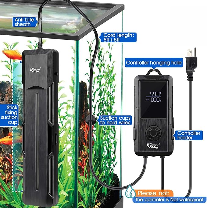 hygger Aquarium Heater 500W/800W/1000W,Fish Tank Heater with Danger Warning Automatically Stops Heating System and Digital LED Controller,for Freshwater or Saltwater 80-220 Gallon Tank
