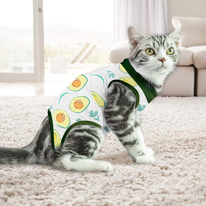 Cat Professional Surgical Recovery Suit,E-Collar Alternative for Cats Dogs,After Surgery Wear, Pajama Suit,Home Indoor Pets Clothing (S(3.3-5.5lbs), Avocado)