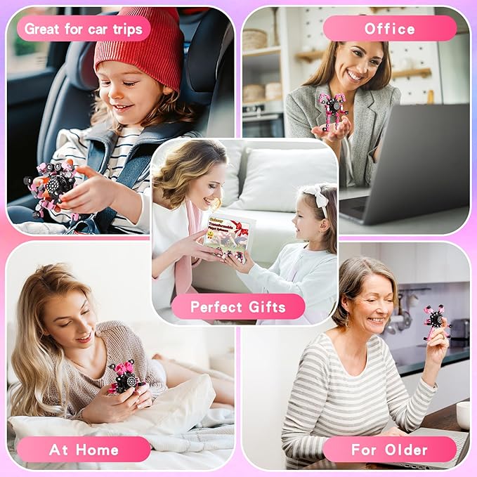 Fidget Toys for Girls, Birthday Gifts for 4 5 6 7 8 9 10 11 12 Year Old Girls Boys, Pink Transformable Fidget Spinners for Kids, Stocking Stuffers for Kids Adults Party Favors Toy