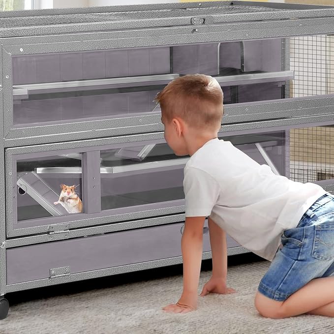 GUTINNEEN Guinea Pig Cages - Metal Iron Frame, Hamster Cage with Chew-Proof Aluminum Edges, Movable Small Animal Hideout with Leak-Proof Tray, White