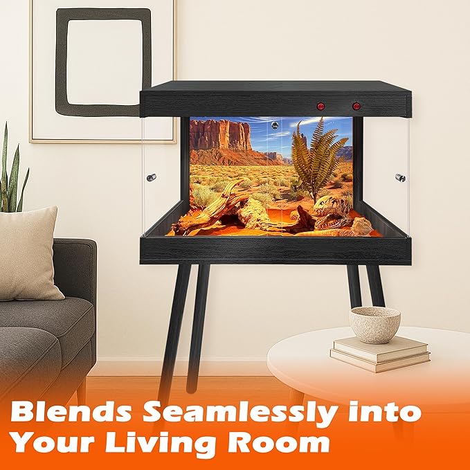 Royxen Bearded Dragon Tank with Metal Mesh Top and Leg Stand,Tempered Glass Reptile Tank,Reptile Enclosure,Lizard Tank for Chameleon,Snake,Lizard Habitat(24inch,Black)