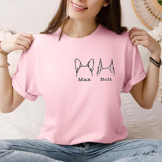 Custom Dog Mom Shirt for Women Pet Ears Sweatshirt with Name Unique Puppy Line Art Cute Dad Hoodie for DogDad Owner Lover