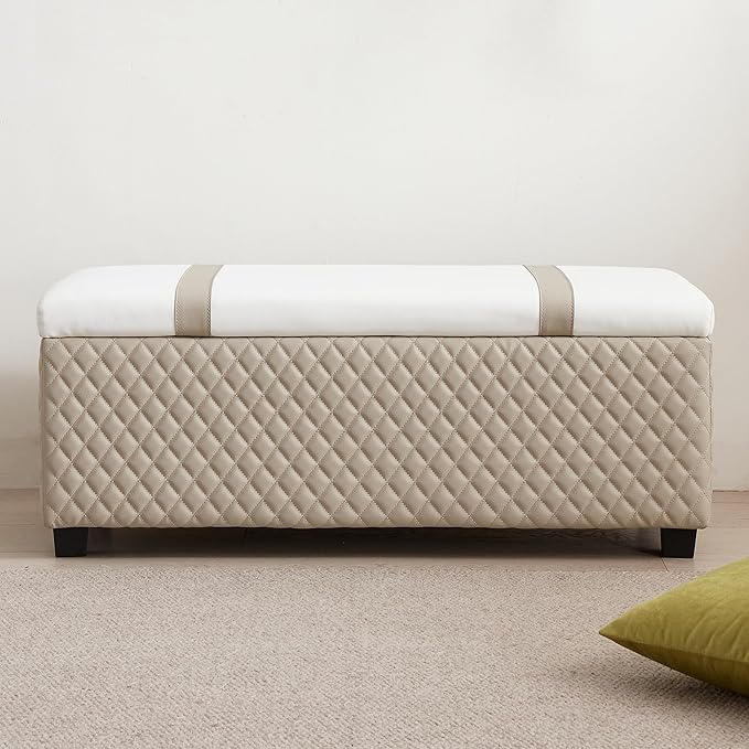 Ottoman with Storage 38 inches, Furniture End of Bed Storage Benches, Long Ottomans Bench with hinged lid, Bench seat Trunk for Foot Rest in Bedroom, Living Room (Multicolor)