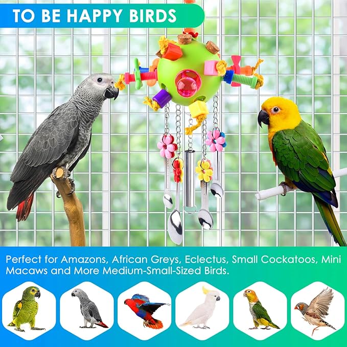 KATUMO Bird Toys, Parrot Pull Spoons Toys for Conure Cage Parakeet Cockatiel Quarker African Grey Mini Macaw Amazon Parrots Cockatoo Small to Medium Birds