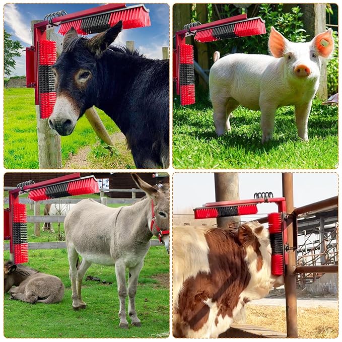 Livestock Scratch Brush With Spring Iron Holder,Animal Back Scratching Brush For Cow,Cattle,Sheep, Horses,Pigs,Massage Grooming Tool