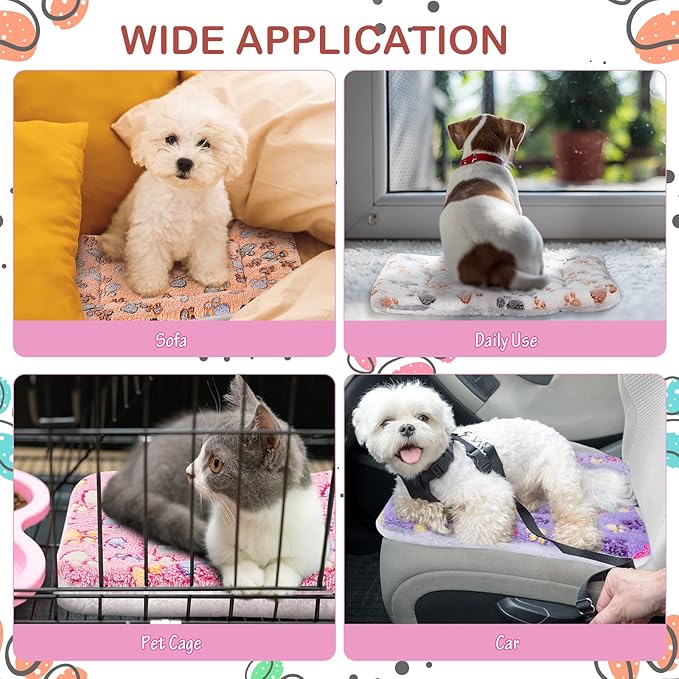Tuanse 4 Pack Ultra Soft Dog Cat Bed Mat with Cute Prints Reversible Fleece Dog Crate Kennel Pad Cozy Washable Thickened Hamster Guinea Pig Pet Bed Mat for Small Animals(13 x 19 Inches,Vivid Color)