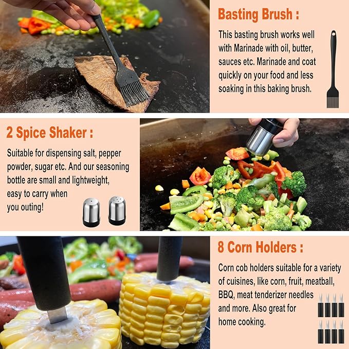 38PCS Griddle Accessories Kit, Professional Grill Tools Set for Outdoor Barbecue, Stainless Steel Griddle Spatula Set with Tongs, Smash Burger Press, Carry Bag, Perfect Grilling Gifts