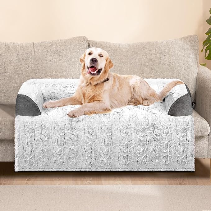 Calming Large Dog Bed for Couch β 41"x37" Washable Non-Slip Plush Sofa Protector for Dogs, Removable Cover, Soft Furniture Mat in Grey