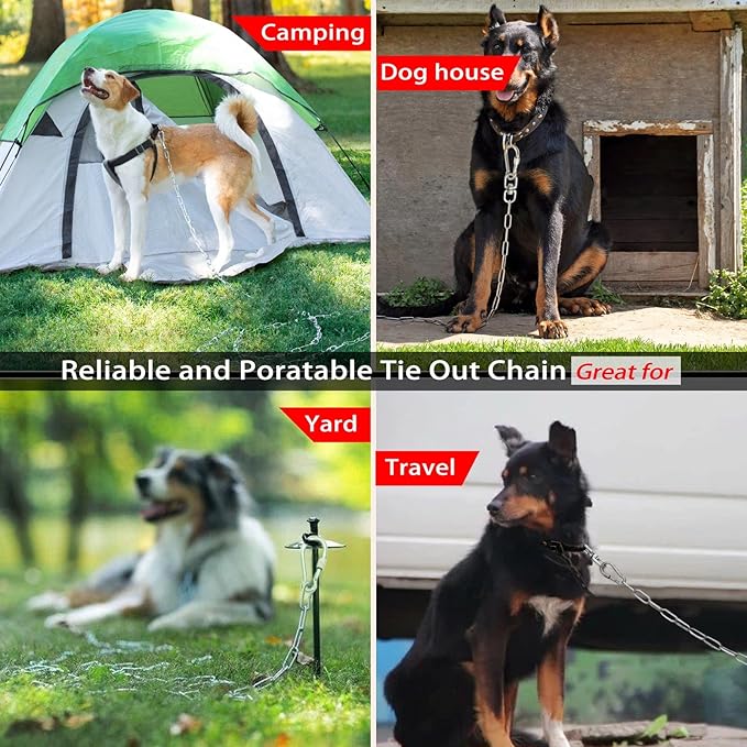 25ft Dog Chains for Outside - Heavy Duty Tie Out Chain Leash Great for Small to Large Dogs Up to 200Lbs - Chew Proof Long Chain for Yard Camping or Travel