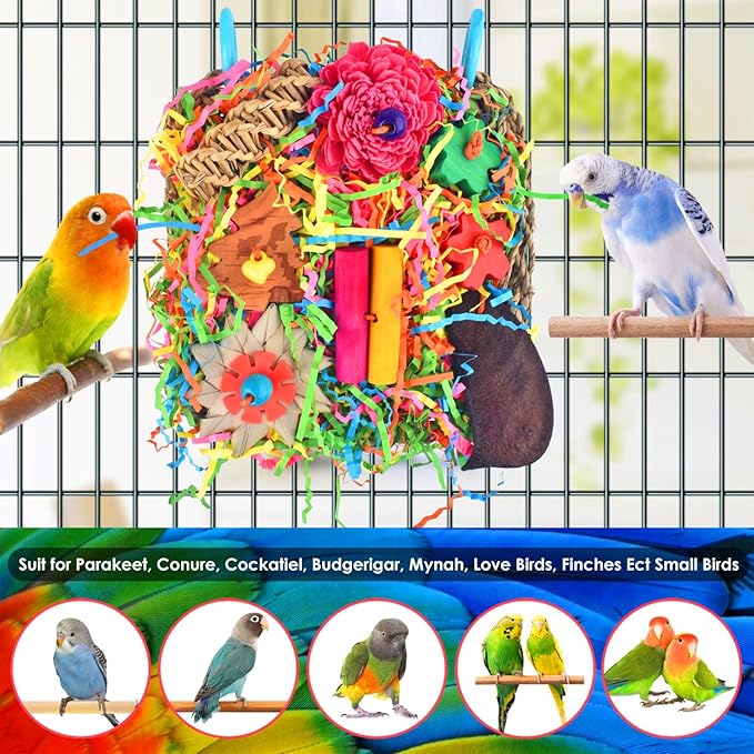KATUMO Bird Toys, Parakeet Toys Bird Grass Mat Parrot Shredder Toys Lovebird Forage Toys for Cockatiel Conure Lovebird Parakeet Small-Medium Birds