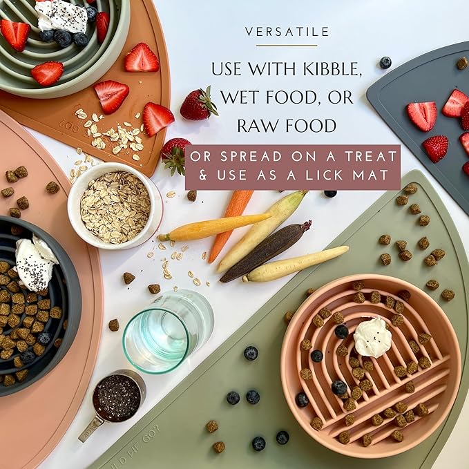 The Slowdown Bowl Silicone Slow Feeder for Cats & Dogs, Slow Eating Mealtime Solution with Modern Lick Mat Design, Reduces Gulping, Fits 1 Cup 6” Across x 1.25” Tall, Small-Honey