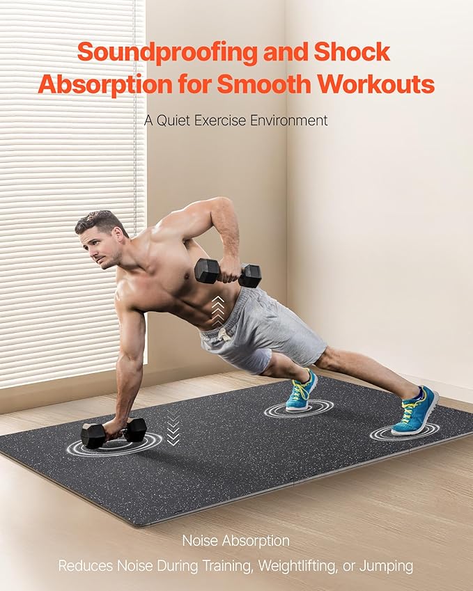 VEVOR 0.56 Inch Thick Gym Floor Mats, 25 Tiles Rubber Top with EVA Foam, 25" x 25" Gym Flooring Workout Mat with 100sq.ft Coverage, Interlocking Puzzle Mats for Home, Garage, Black & White