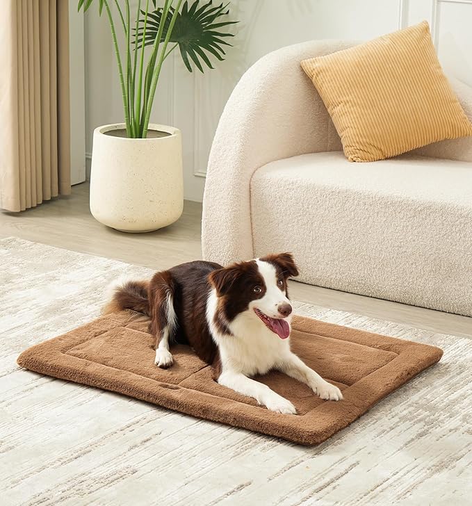 Made4Pets Dog Crate Pad Bed for Small Dogs, Washable & Reversible, Anti-Slip Kennel Mat for Cozy Sleeping, Soft Fluffy Dog Bed for Indoor & Outdoor Use, 24"x18", Brown