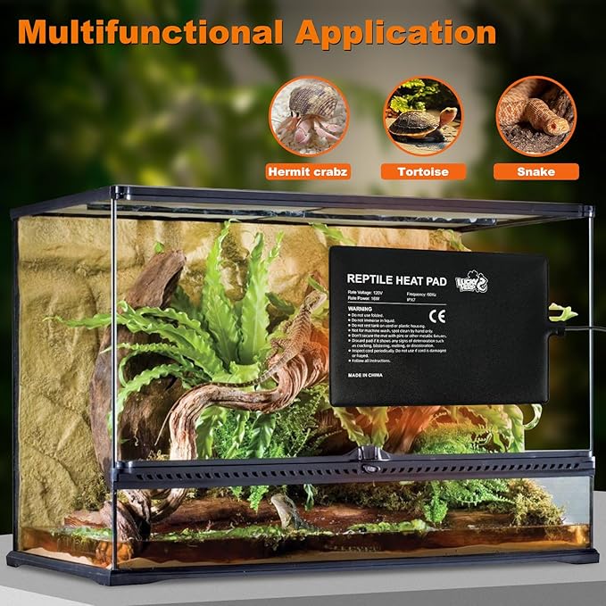LUCKY HERP Reptile Heating Pad 16W 8X12 Inch with Thermostat, Under Tank Heater Terrarium Warmer Heat Mat and Digital Thermostat Controller for Hermit Crab, Turtles Lizards, Reptile