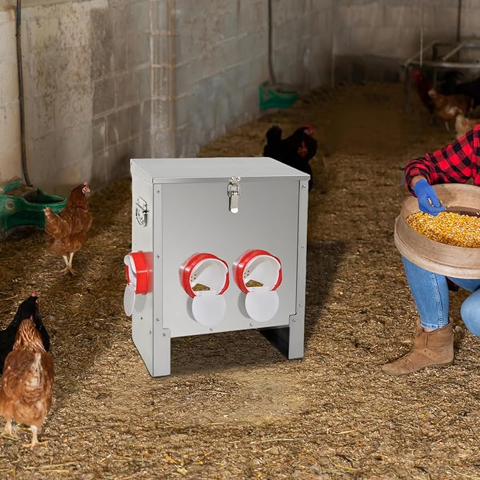 XKV Metal Automatic Chicken Feeder 30LBS with 4 Ports,No Feed Waste,All Seasons Support,Weather-Resistant and Animal-Proof,Suitable for Chicken,Geese,Ducks,Turkeys,Quails