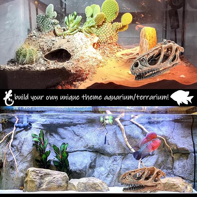 Fish Hideout Aquarium Dรฉcor Decorations Dinosaur Skull Fish Tank Decor Cave Dinosaur Skull Betta Animal Halloween Large Tarantula Reptile Bones Snake for Terrarium Ornament