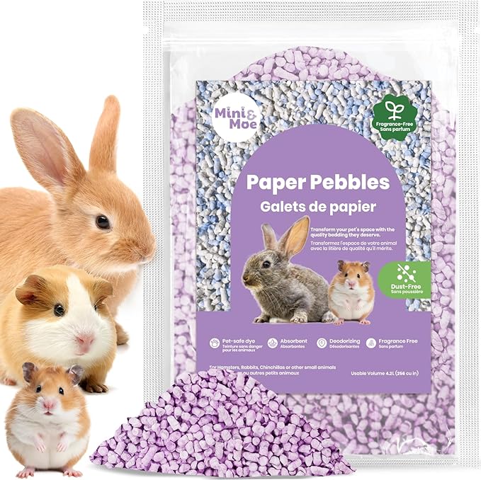 mini&moe Rabbit Bedding Guinea Pig Bedding Paper Pellet Bedding: Odor Control & Moisture Absorbent Natural Paper Pellet Bedding - for Small Animal Guinea Pigs, Rabbits,Hamsters Bedding 3.96lb