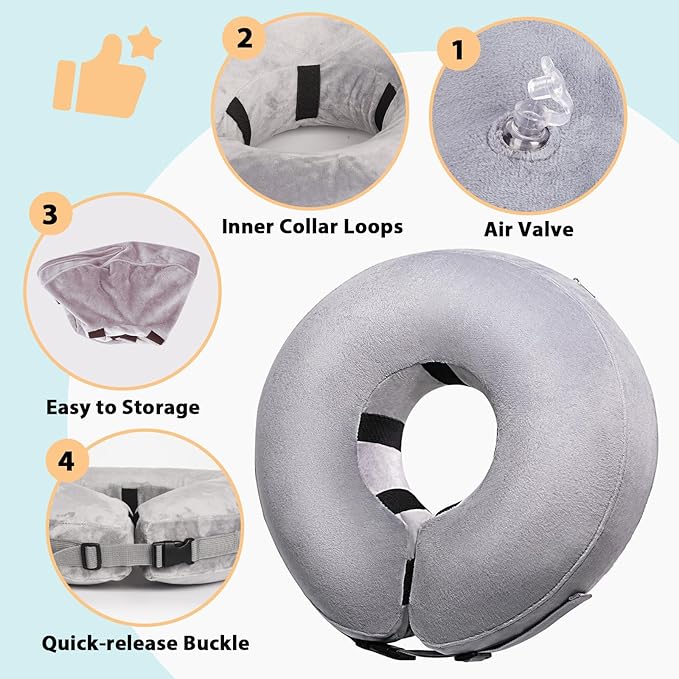 Crazy Felix Dog Donut Pillow Cone Collar Alternative After Surgery Soft Cone to Stop Licking Inflatable Dog Head Collar for Small Medium Dogs Chihuahua Pomeranian